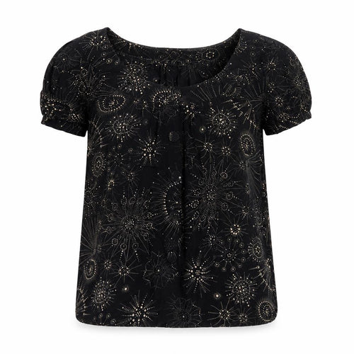 Whistles Women's Black Blouse UK 8 Puff Sleeve Geometric