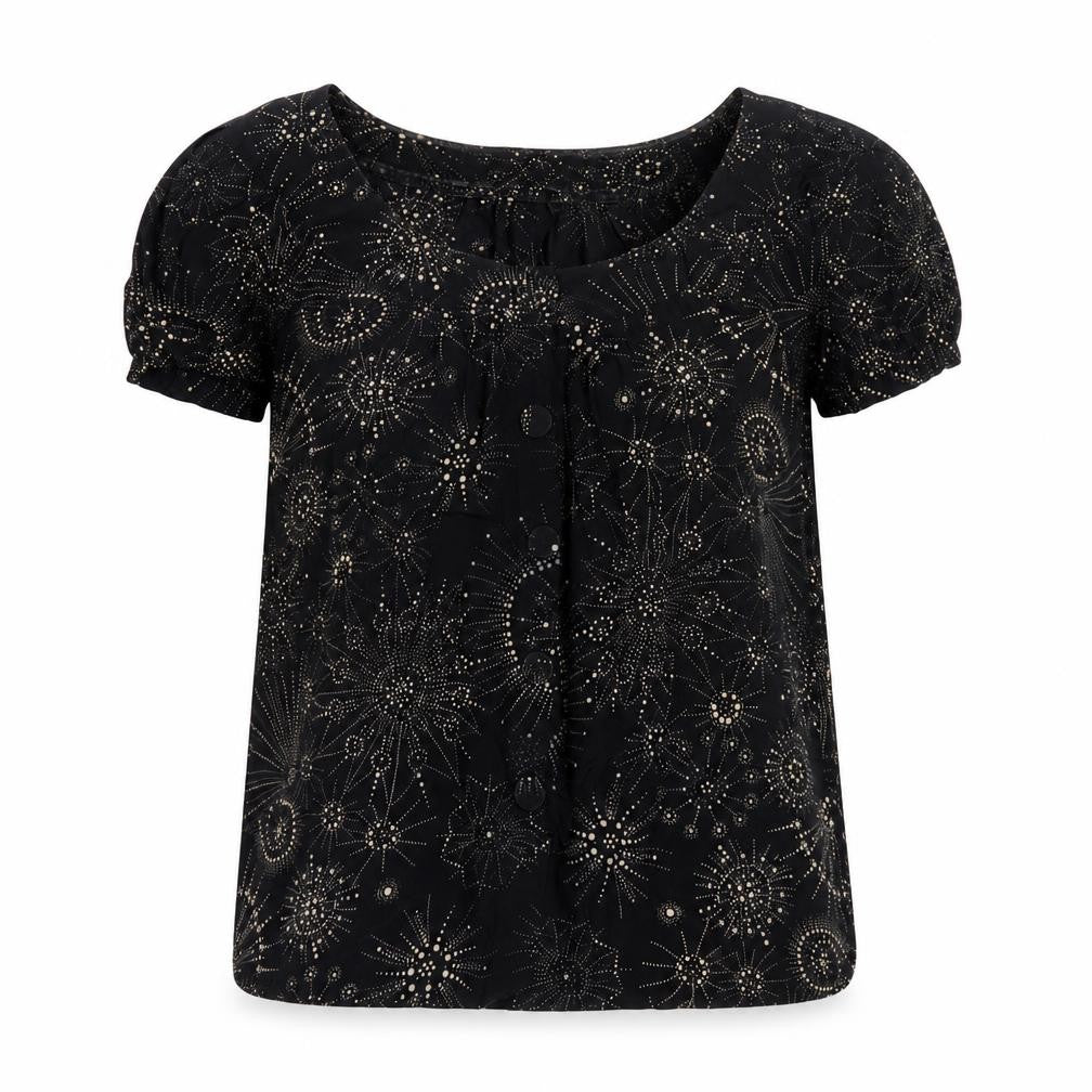 Whistles Women's Black Blouse UK 8 Puff Sleeve Geometric