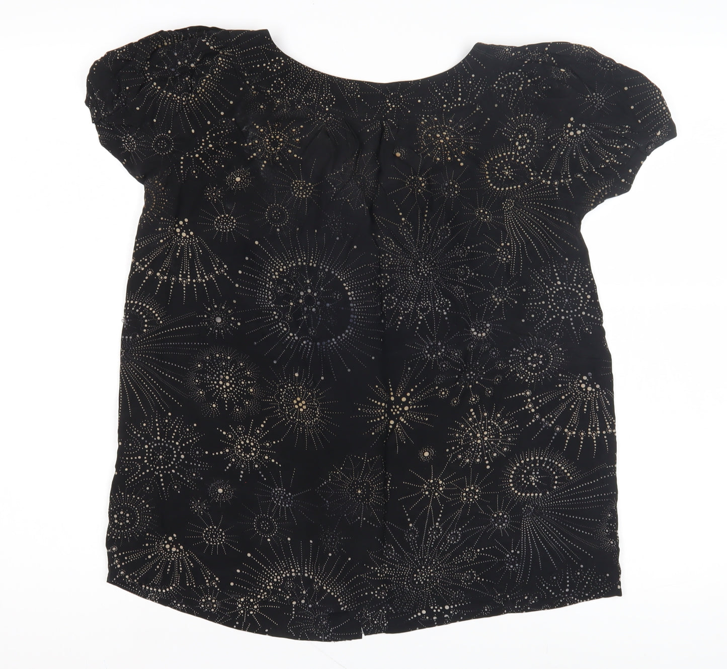 Whistles Women's Black Blouse UK 8 Puff Sleeve Geometric