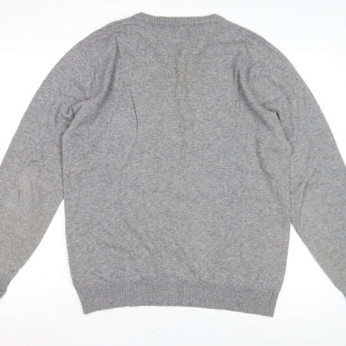 Next Men's Grey V-Neck Wool Pullover Jumper - Size L
