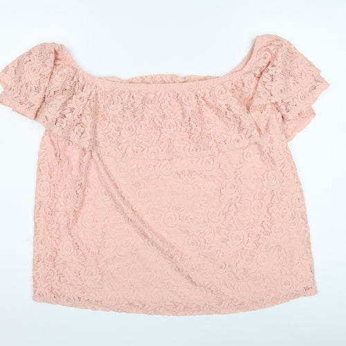 Dorothy Perkins Women's Pink Lace Off Shoulder Blouse