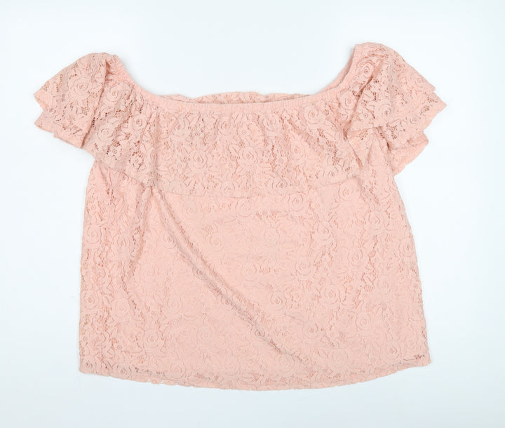 Dorothy Perkins Women's Pink Lace Off Shoulder Blouse