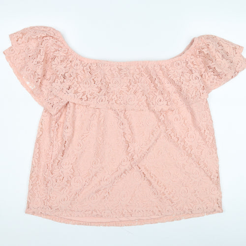 Dorothy Perkins Women's Pink Lace Off Shoulder Blouse