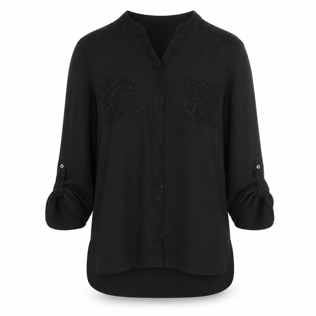 Front view of Marks & Spencer Women's Black V-Neck Blouse UK 8