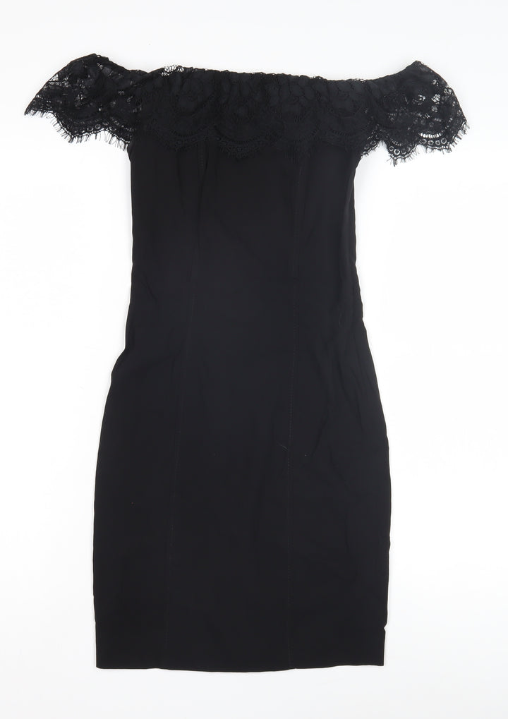 Miss Selfridge Women's Black Off Shoulder Sheath Dress Size 8