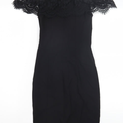 Miss Selfridge Women's Black Off Shoulder Sheath Dress Size 8