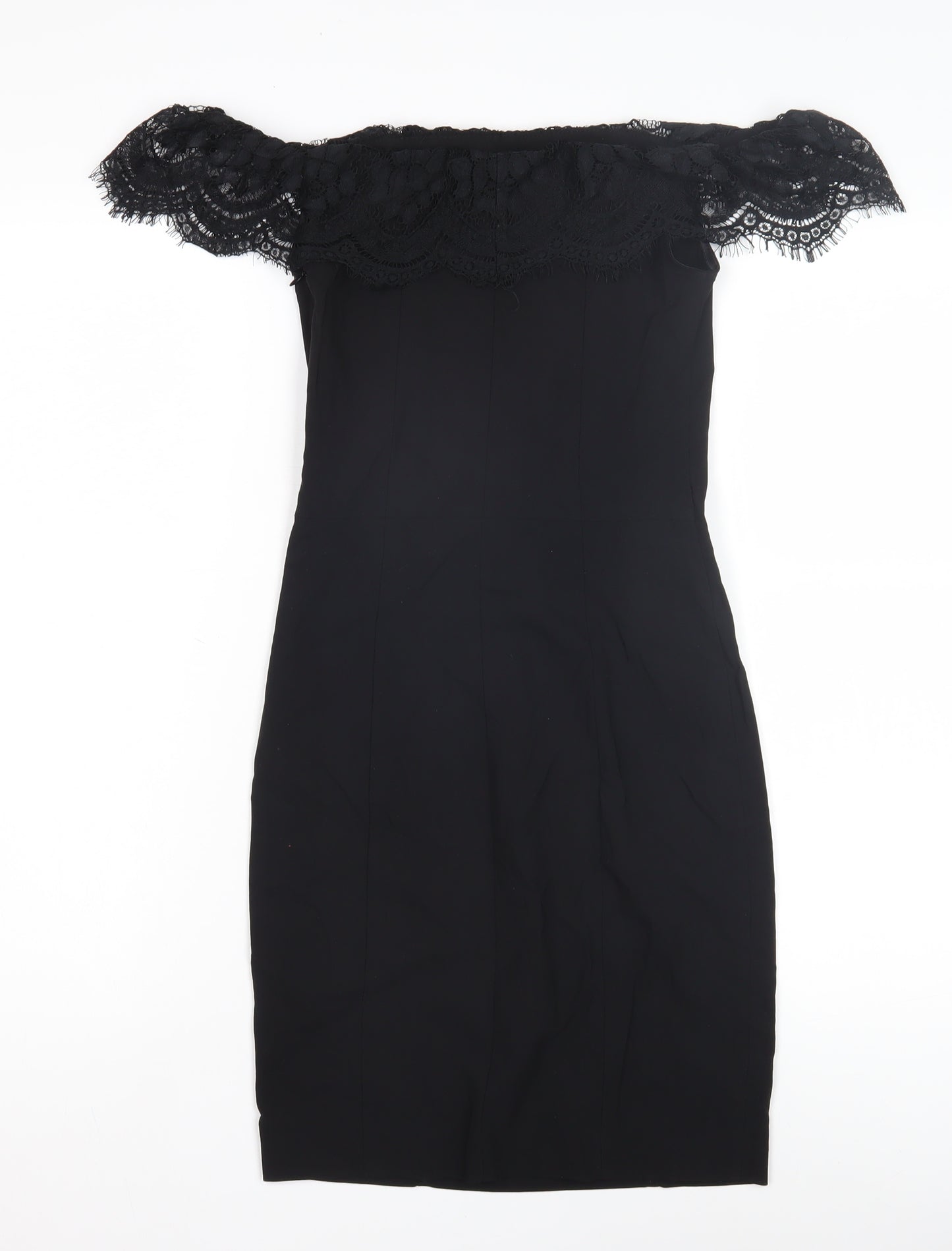 Miss Selfridge Women's Black Off Shoulder Sheath Dress Size 8