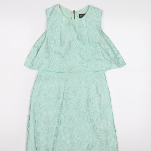Topshop Women's Green Lace A-Line Dress