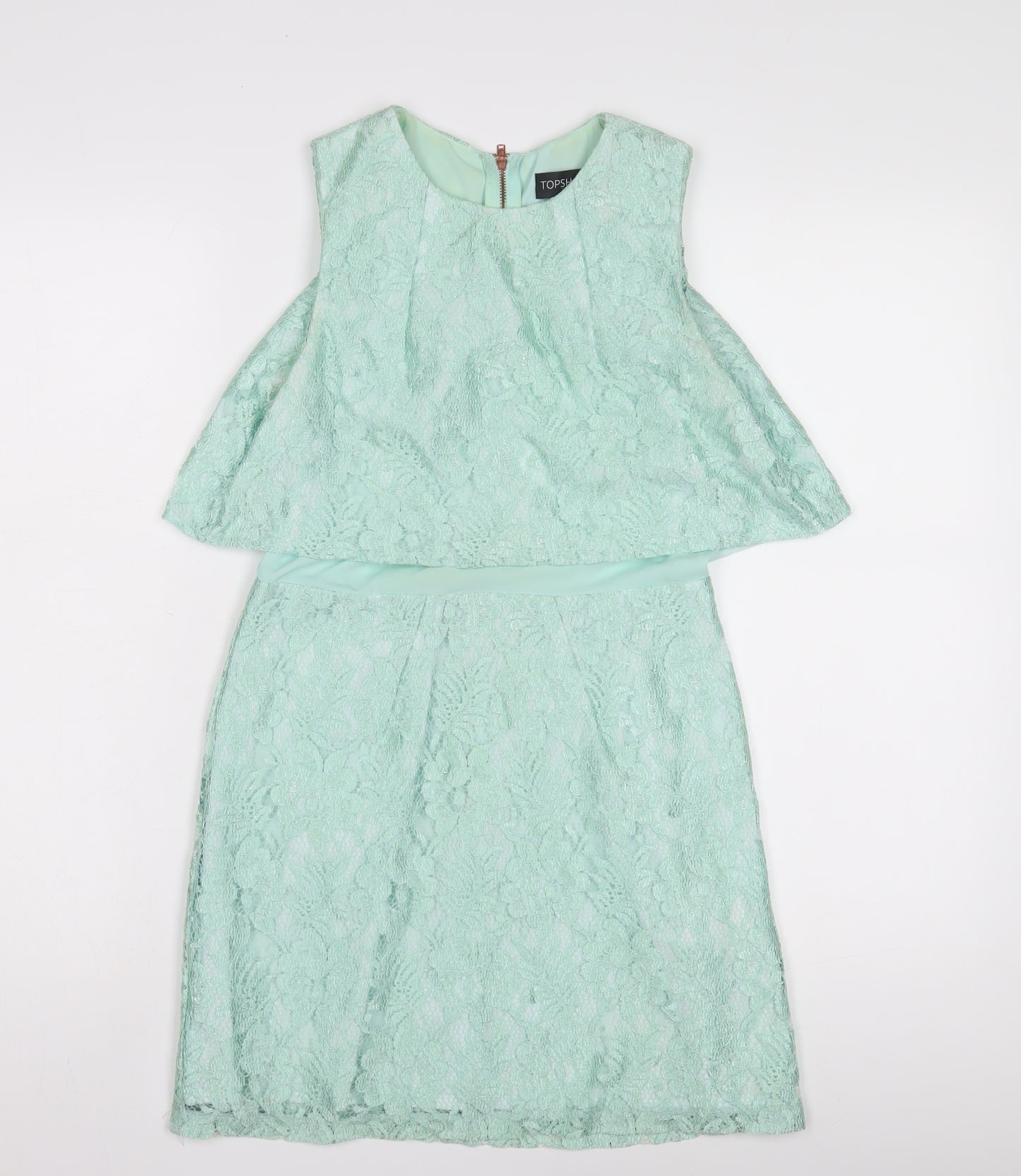 Topshop Women's Green Lace A-Line Dress