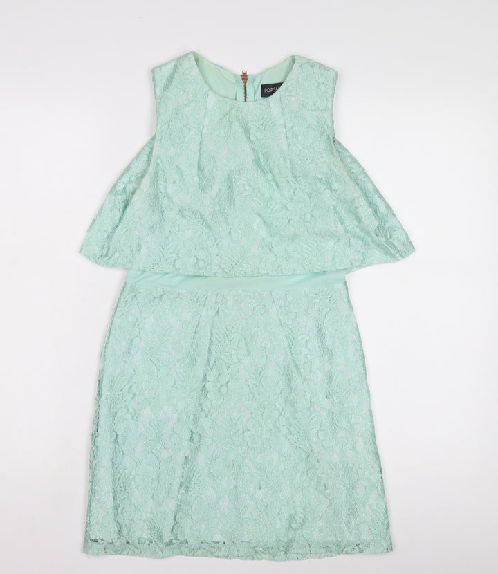 Topshop Women's Green Lace A-Line Dress