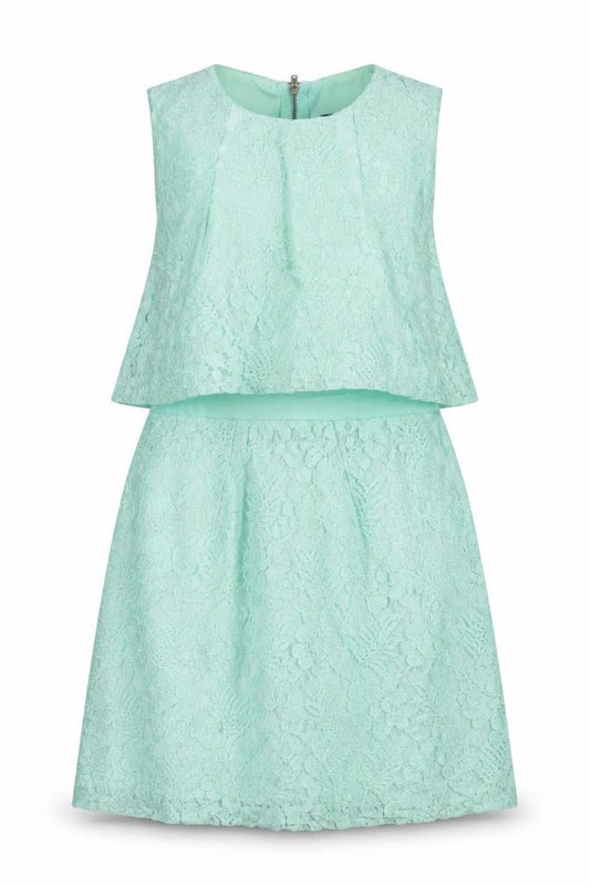 Front view of Topshop Women's Green Lace A-Line Dress