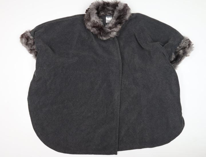 Bonmarche Women's Grey Faux Fur Trim Cape, S/M