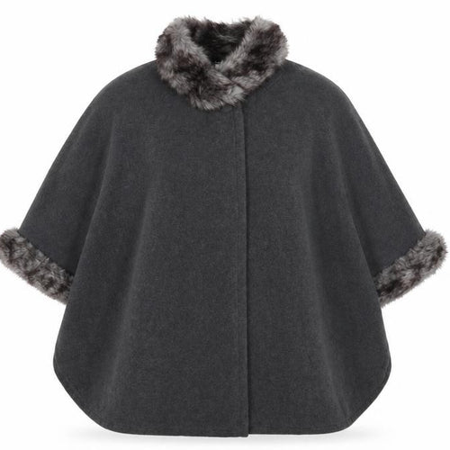 Bonmarche Women's Grey Faux Fur Trim Cape, S/M