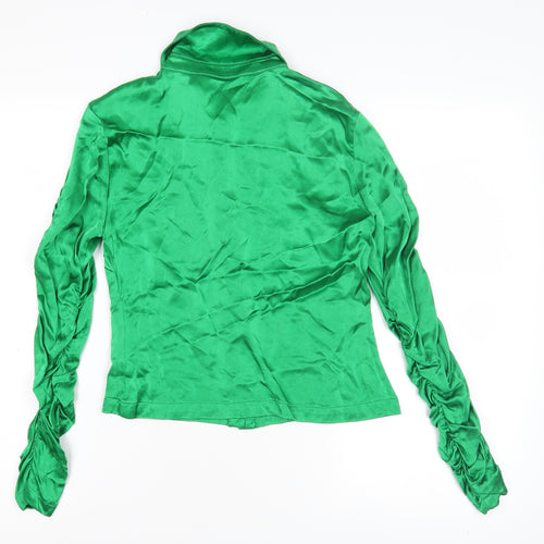 Zara Green Women's Button-Up Shirt, Size 8, Satin