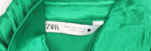 Zara Green Women's Button-Up Shirt, Size 8, Satin