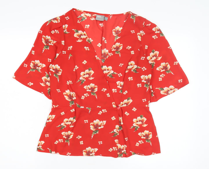 ASOS Women's Red Floral Wrap Blouse Size 12