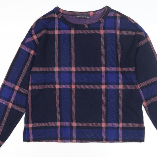 Marks and Spencer Women's Size 10 Blue Check Long Sleeve Top
