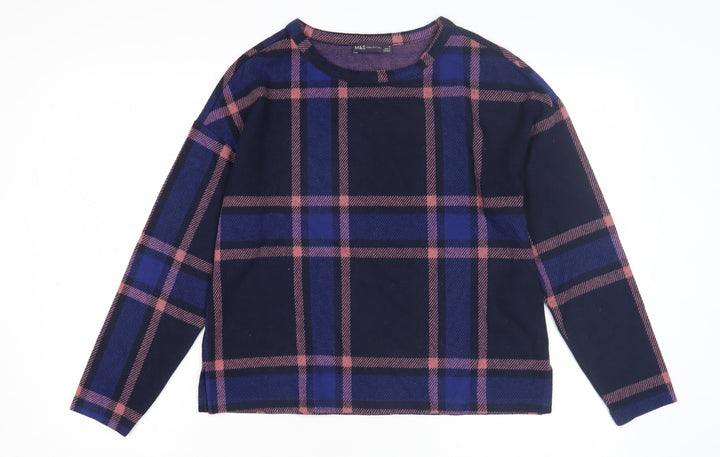Marks and Spencer Women's Size 10 Blue Check Long Sleeve Top