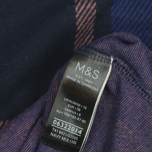 Marks and Spencer Women's Size 10 Blue Check Long Sleeve Top