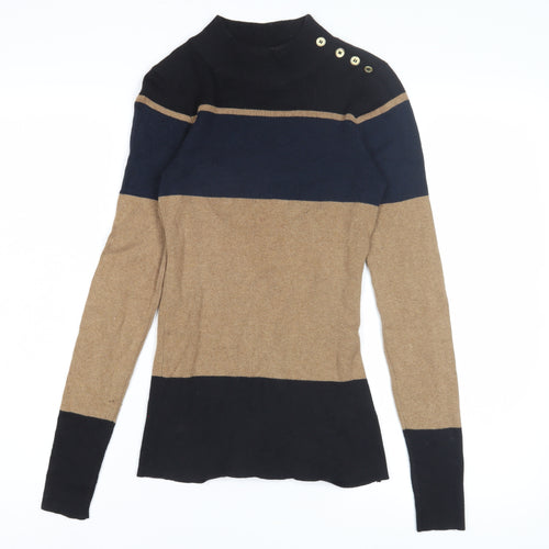 Next Women's Beige and Black Striped Pullover Jumper - Size 6