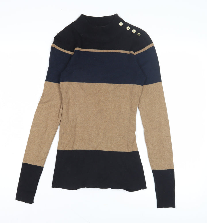 Next Women's Beige and Black Striped Pullover Jumper - Size 6