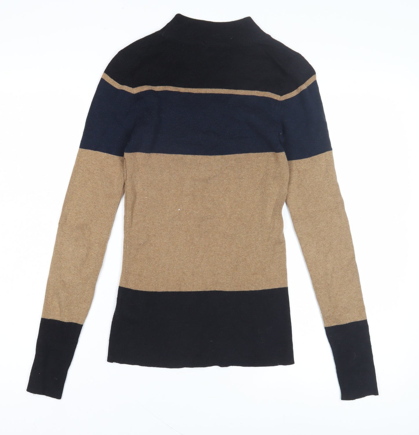 Next Women's Beige and Black Striped Pullover Jumper - Size 6