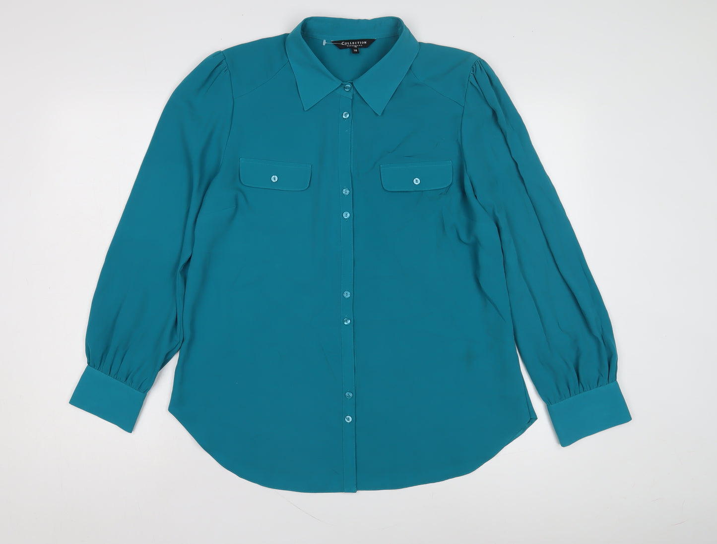 Debenhams Women's Blue Button-Up Shirt Size 16