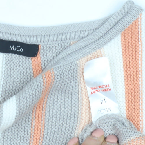 M&Co Women's Multicoloured Striped Cotton Jumper, Size 14