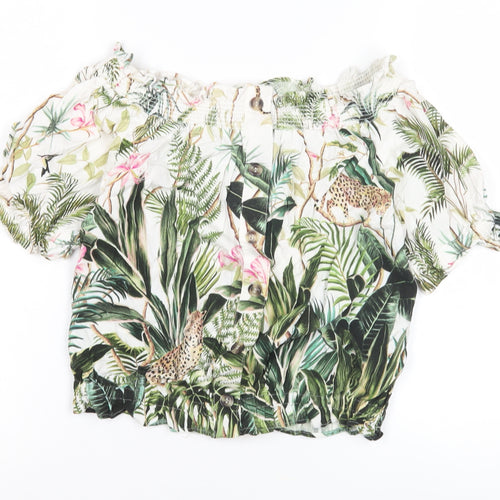H&M Women's Multicoloured Nature Print Off-Shoulder Blouse