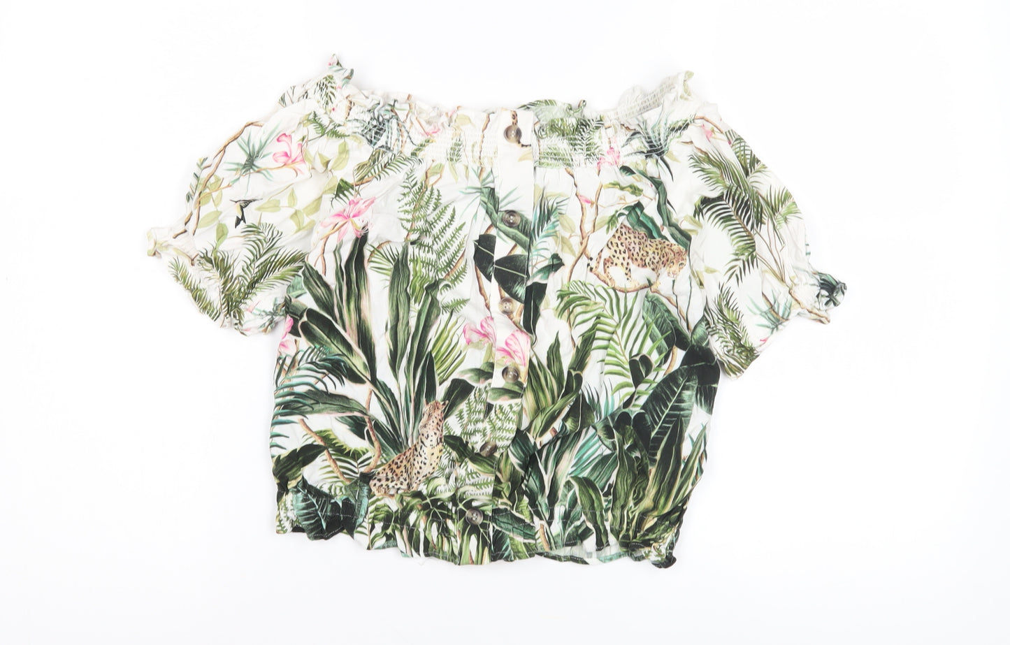 H&M Women's Multicoloured Nature Print Off-Shoulder Blouse