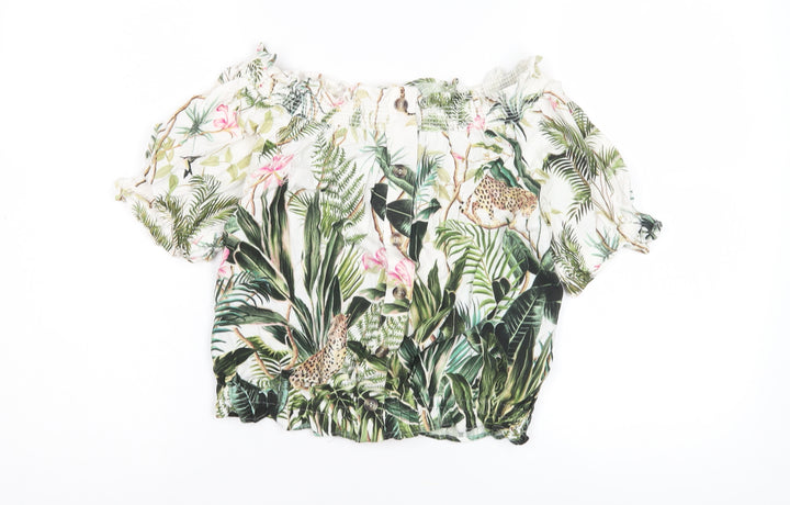 H&M Women's Multicoloured Nature Print Off-Shoulder Blouse