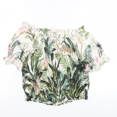 H&M Women's Multicoloured Nature Print Off-Shoulder Blouse