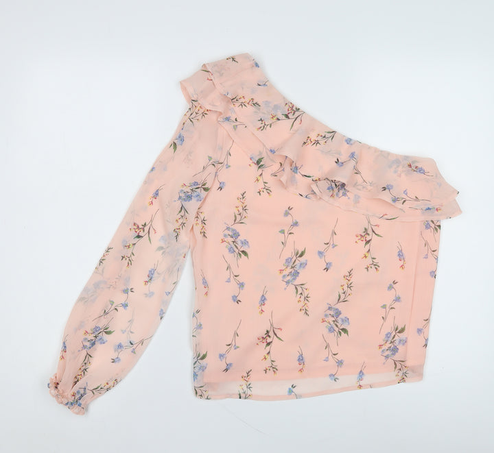 Lipsy Women's Pink Floral One-Shoulder Blouse