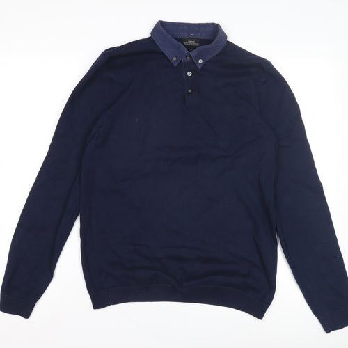 Next Men's Blue Long Sleeve Polo Shirt Size M
