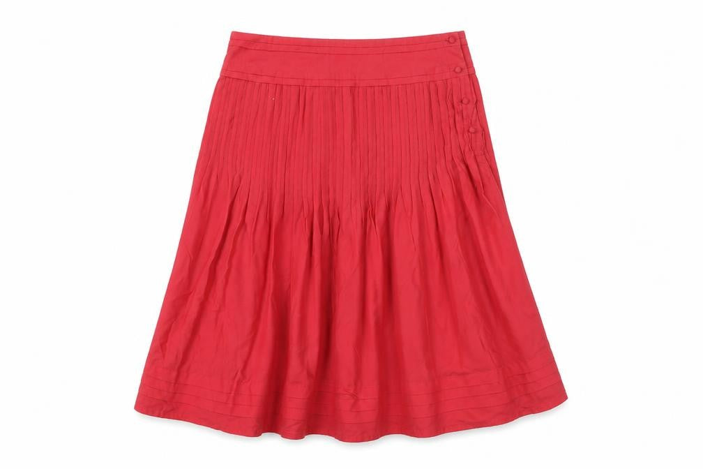 Front view of Marks & Spencer Women's Red Pleated Cotton Skirt, size 8