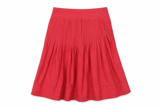 Front view of Marks & Spencer Women's Red Pleated Cotton Skirt, size 8