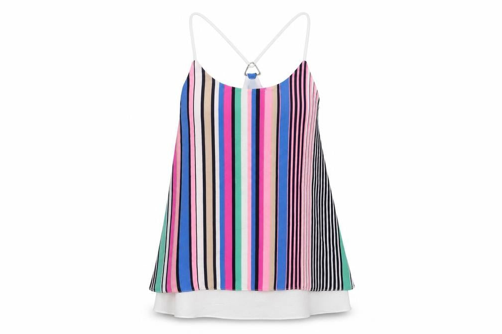 Front view of Quiz Women's Multicoloured Striped Tank Top, size 10