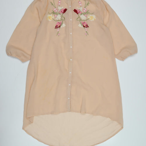 Boohoo Women's Beige Embroidered Shirt Dress Size 16