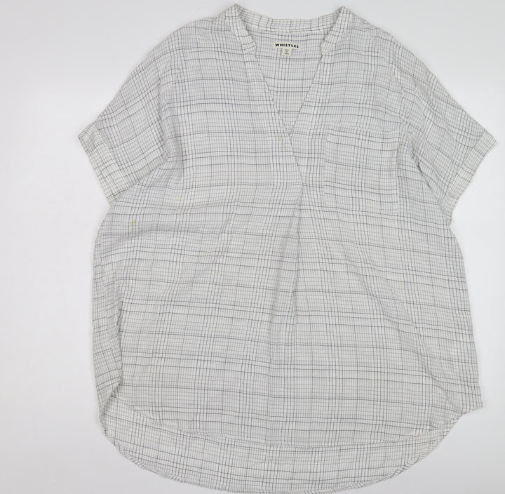 Whistles Women's White S Check Blouse with Collared Neck