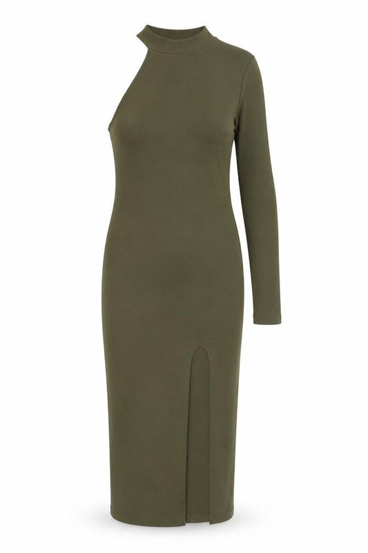 Front view of Topshop Women’s Green Bodycon Midi Dress -, size UK 12