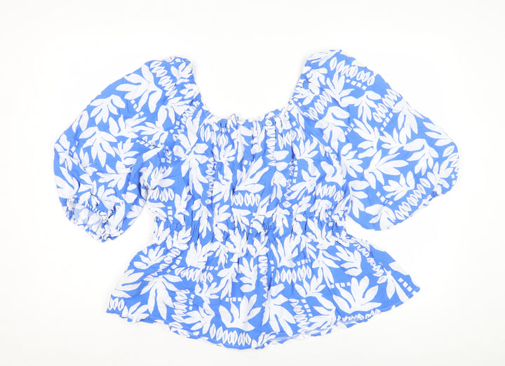 Marks and Spencer Women's Blue Floral Blouse Size 10