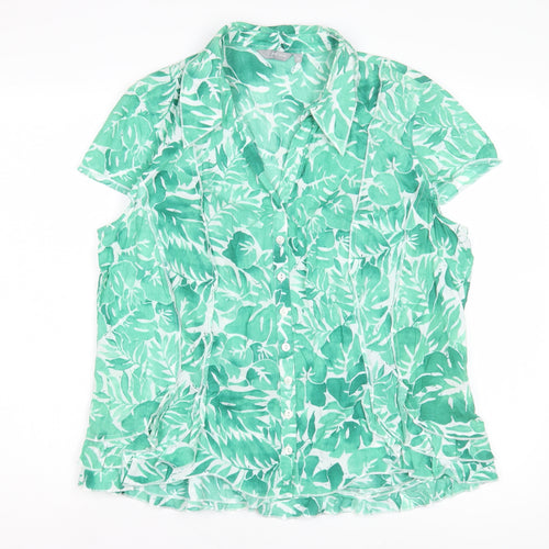 Per Una Women's Green Floral Blouse, Size 18, Cotton