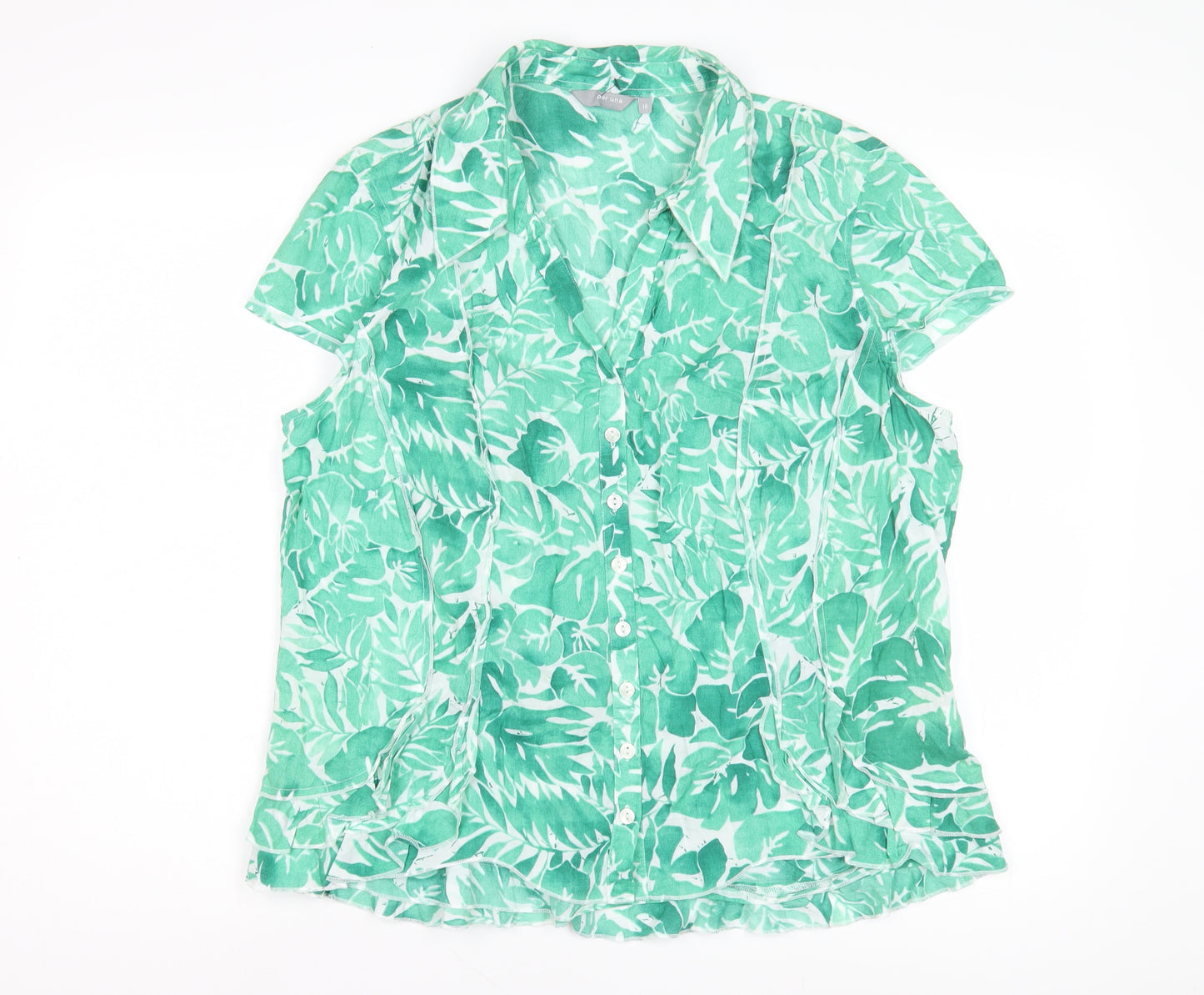 Per Una Women's Green Floral Blouse, Size 18, Cotton