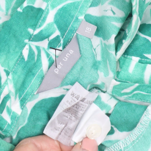 Per Una Women's Green Floral Blouse, Size 18, Cotton