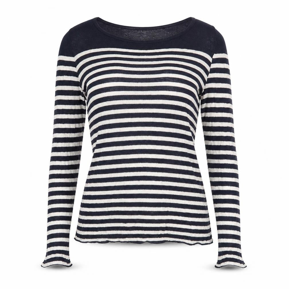 Front view of Siberian Women's Black Striped T-Shirt XS