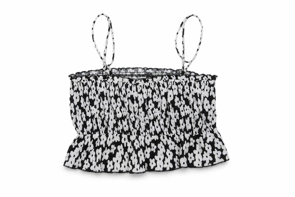 Front view of Bershka Women's Black Floral Camisole, size 12