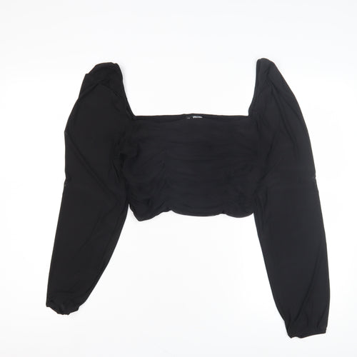 H&M Women Black Cropped Top L Long Sleeve