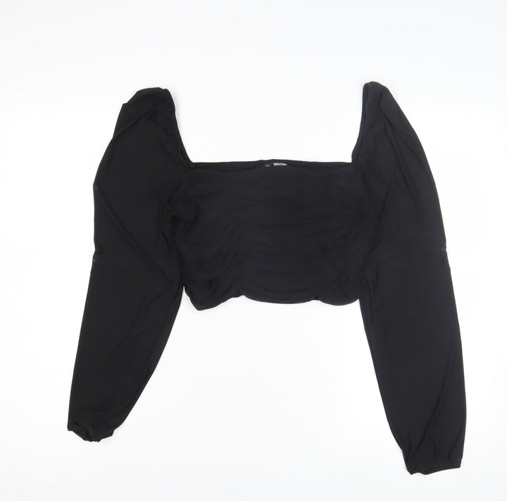 H&M Women Black Cropped Top L Long Sleeve
