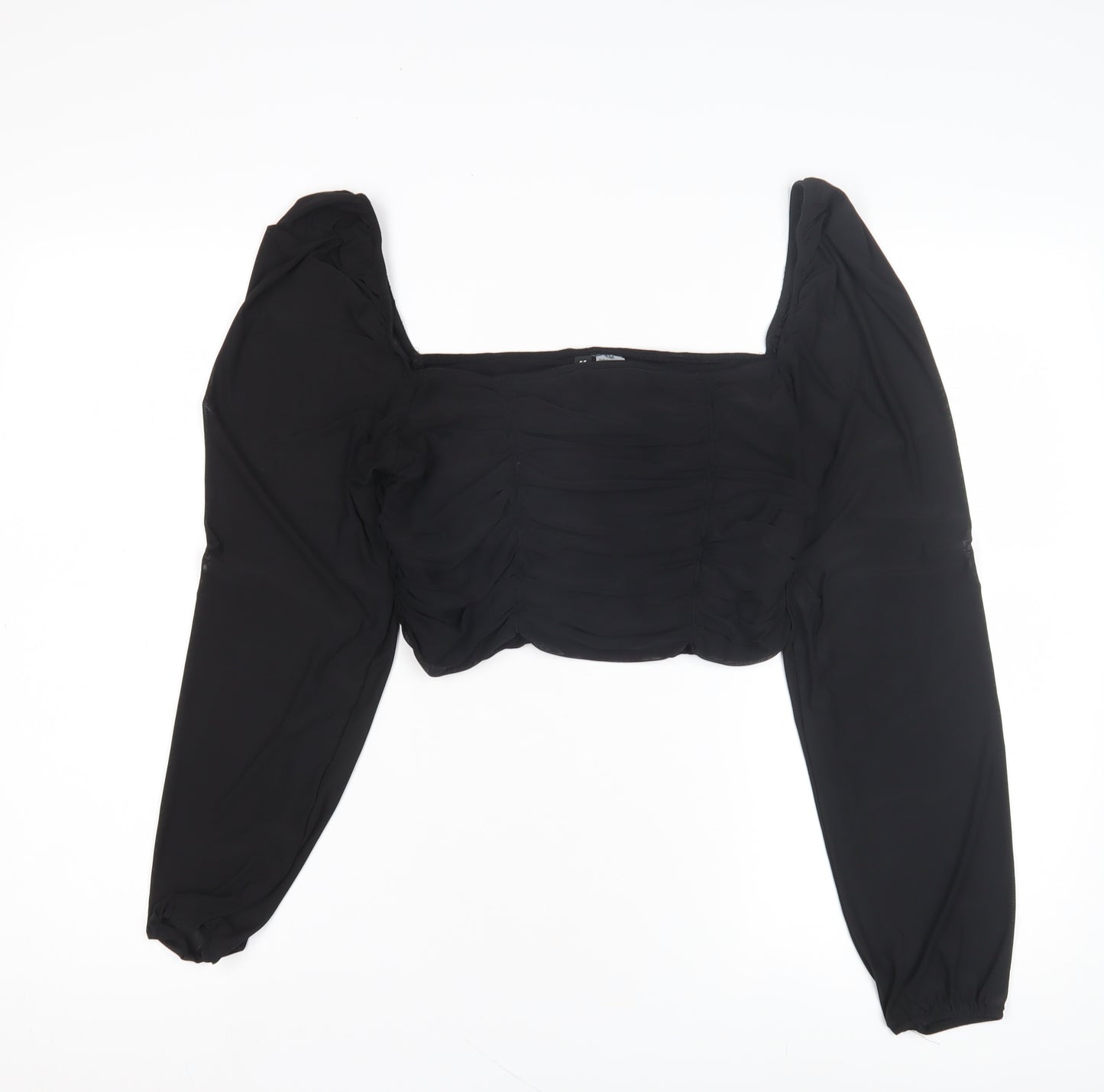 H&M Women Black Cropped Top L Long Sleeve