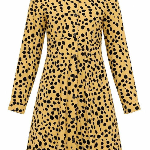 Wednesday's Girl Women's Yellow XS Animal Print Shirt Dress